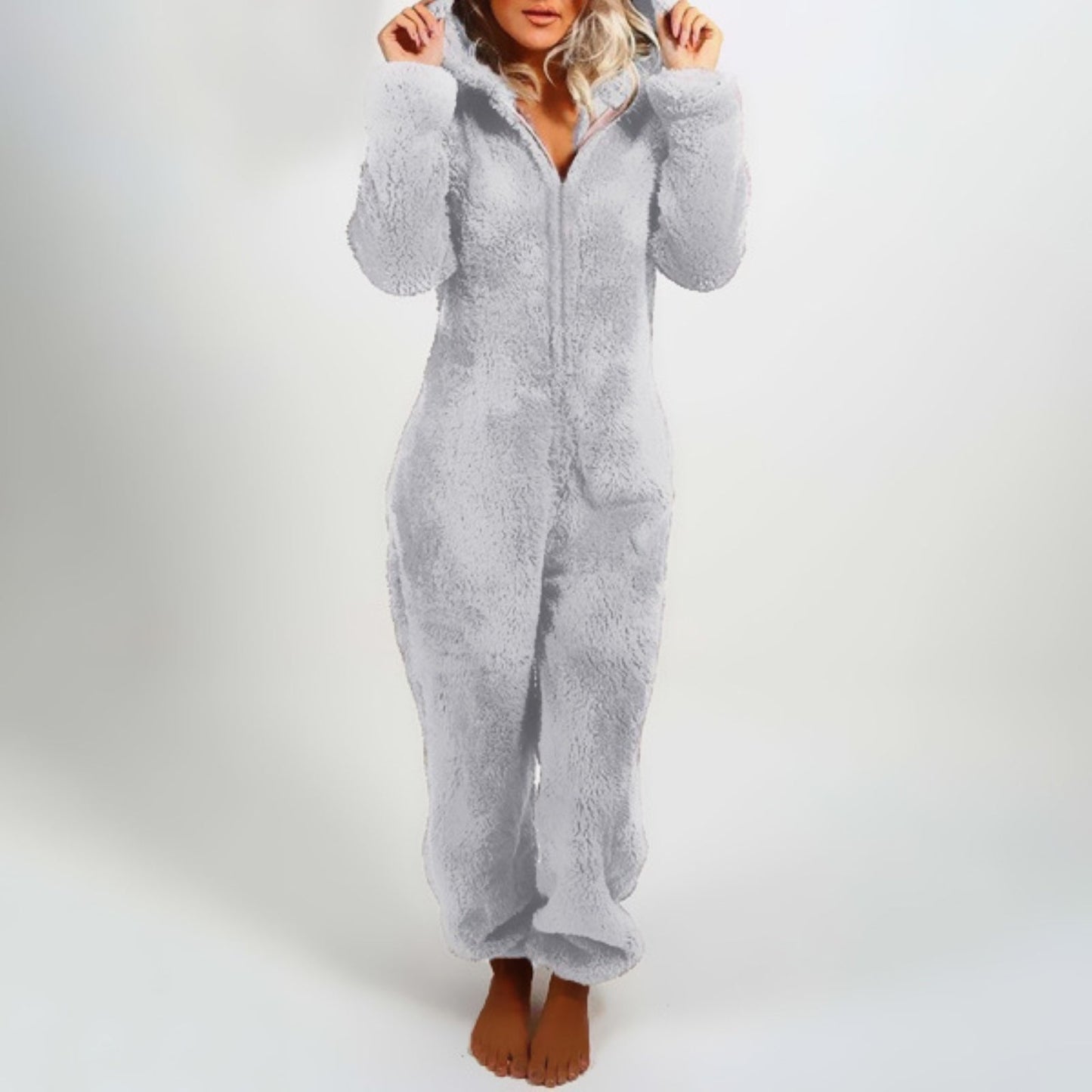 Celeste™ - Mysig Huva Fleece Jumpsuit med Dragkedja