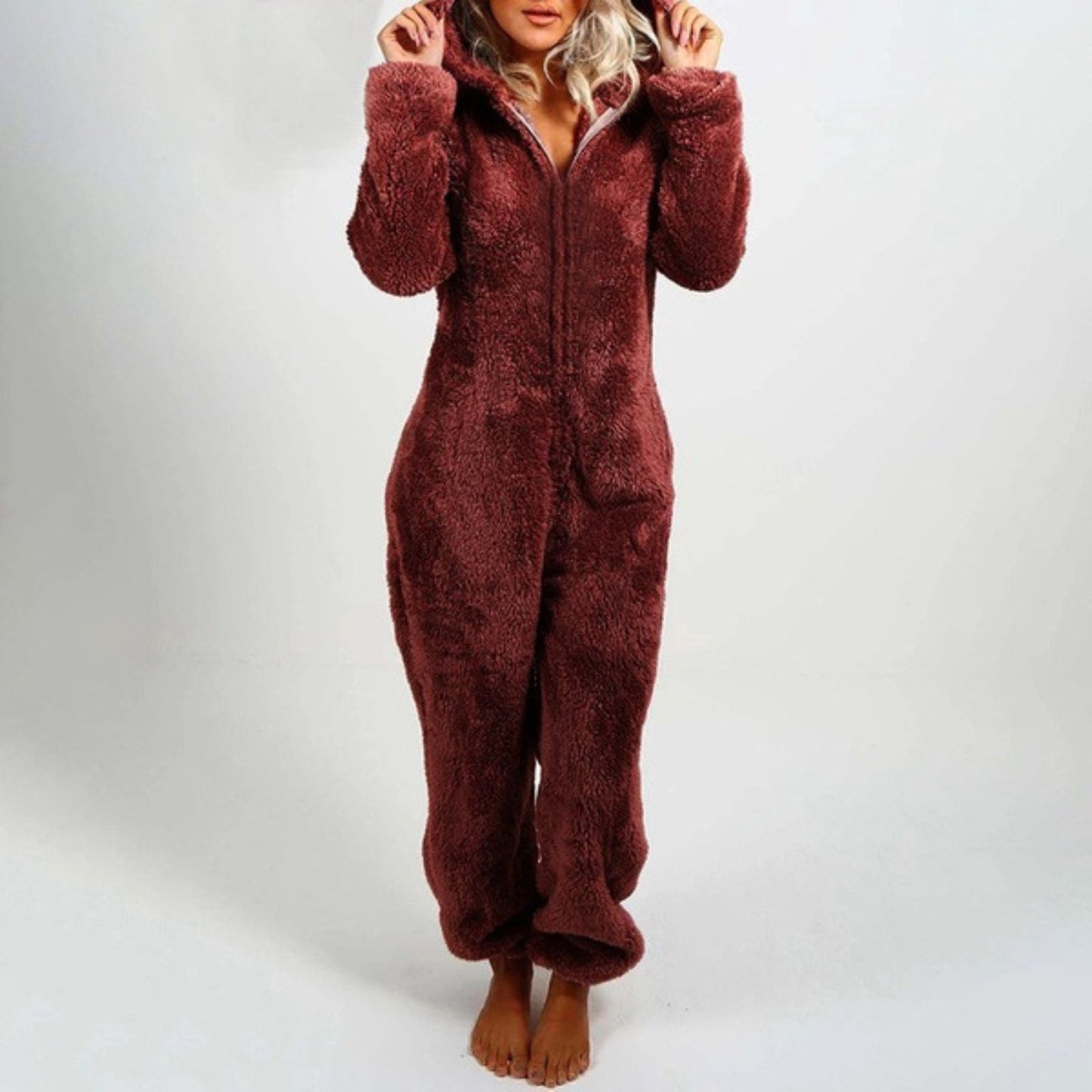 Celeste™ - Mysig Huva Fleece Jumpsuit med Dragkedja