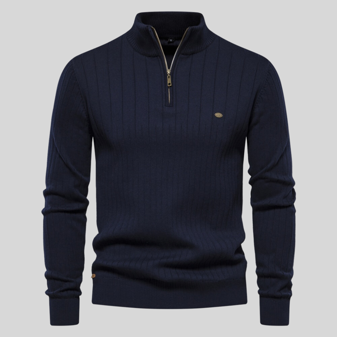 Henry™ - Ribbad Stickad Zip-Tröja i Taupe