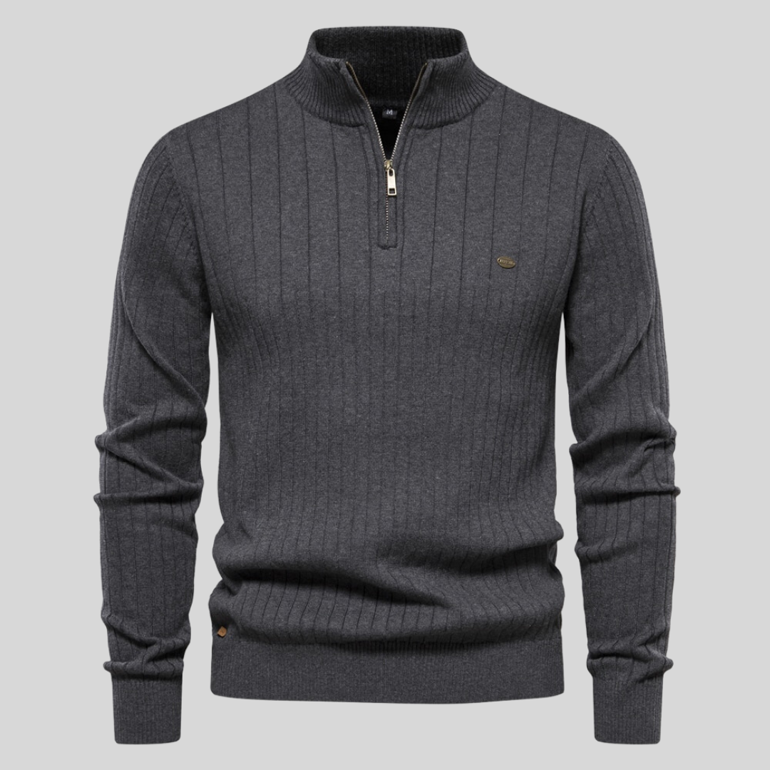 Henry™ - Ribbad Stickad Zip-Tröja i Taupe