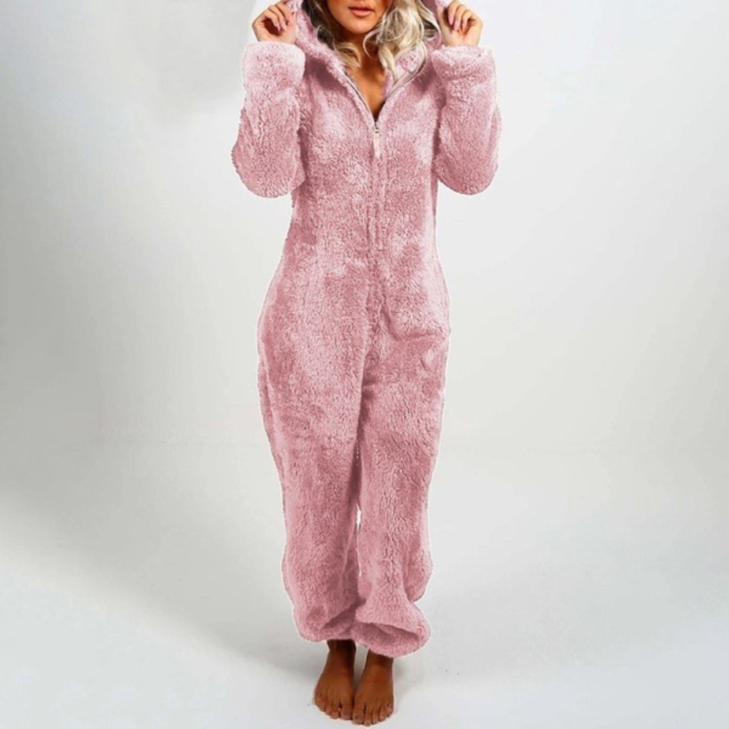 Celeste™  - Mysig Huva Fleece Jumpsuit med Dragkedja