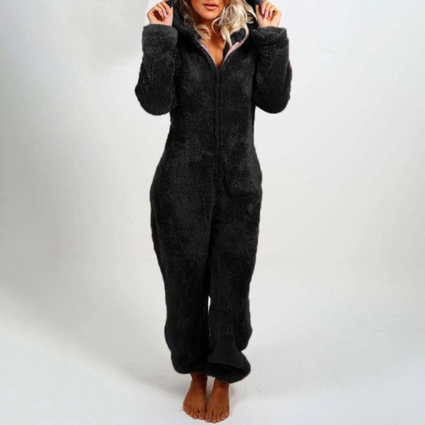 Celeste™  - Mysig Huva Fleece Jumpsuit med Dragkedja