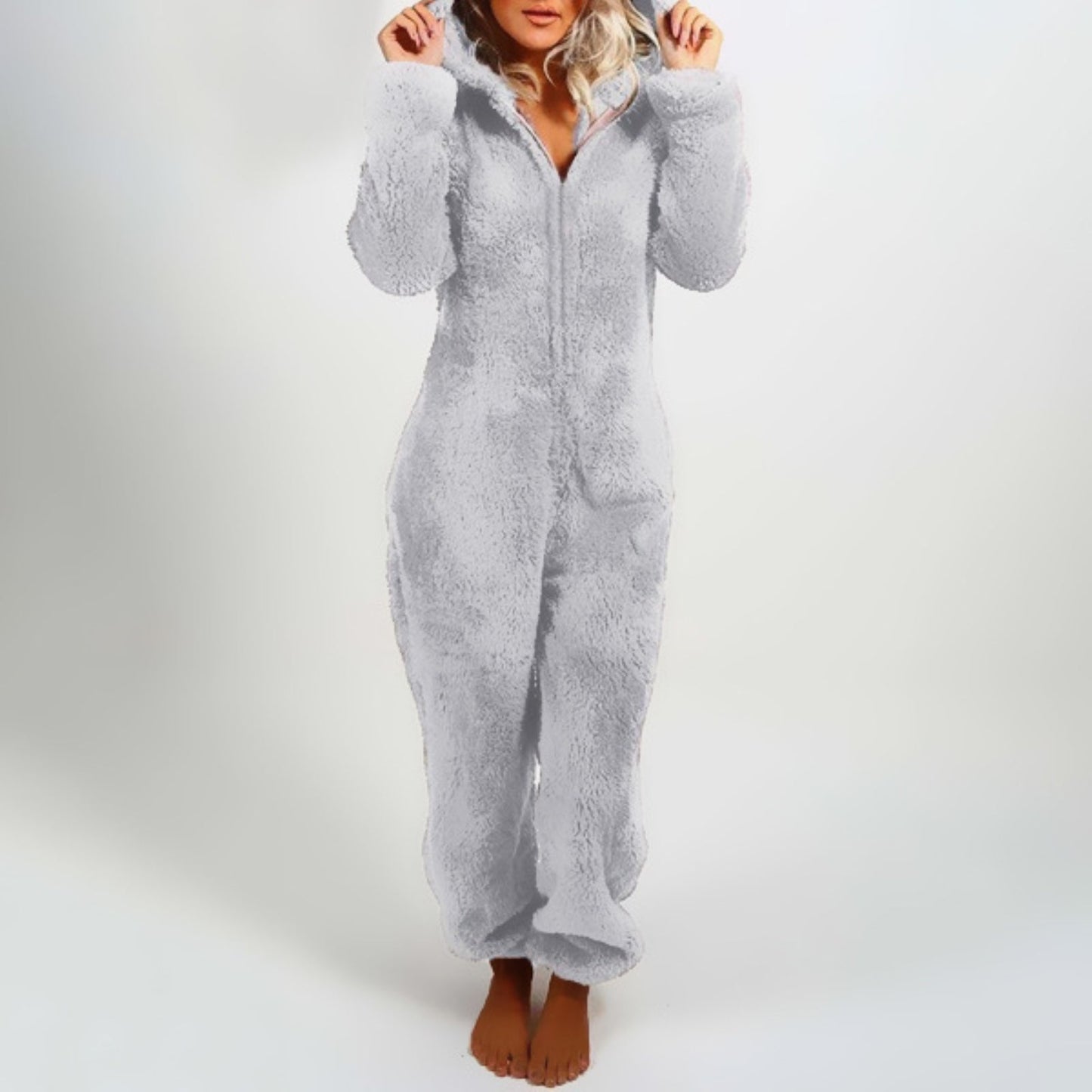 Celeste™  - Mysig Huva Fleece Jumpsuit med Dragkedja