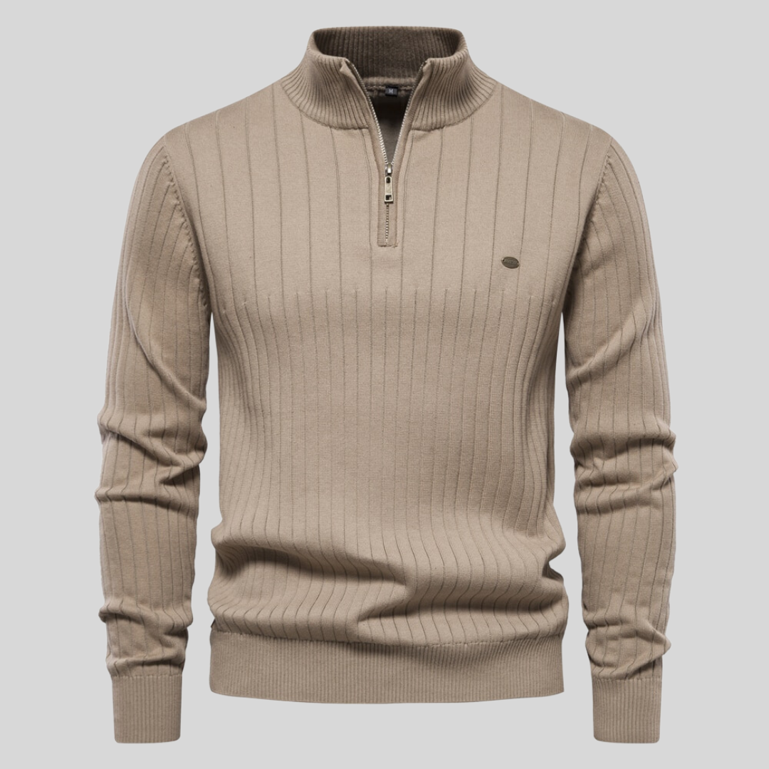 Henry™ - Ribbad Stickad Zip-Tröja i Taupe