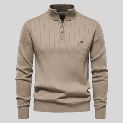 Henry™ - Ribbad Stickad Zip-Tröja i Taupe