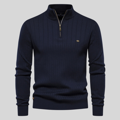 Henry™ - Ribbad Stickad Zip-Tröja i Taupe